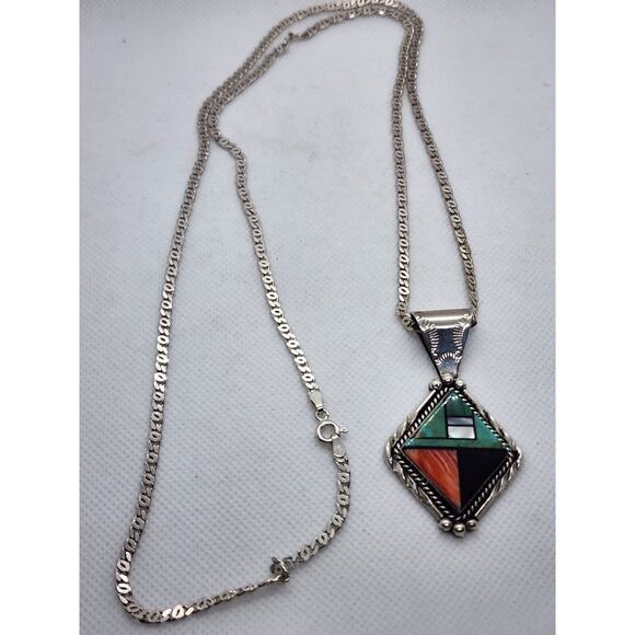 NECKLACE-Vintage-Turquoise-Rose Quartz-Onyx-Green Malachite-Long - Picture 5 of 16